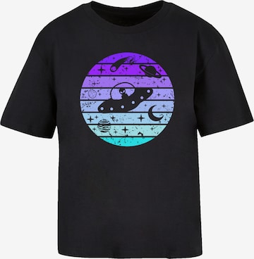 F4NT4STIC T-Shirt 'Retro Alien Weltraum Sonnenuntergang' in Schwarz: Vorderseite