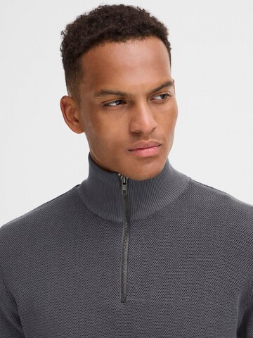BLEND Sweater ' BHBAAL HALF ZIPP KNIT ' in Grey