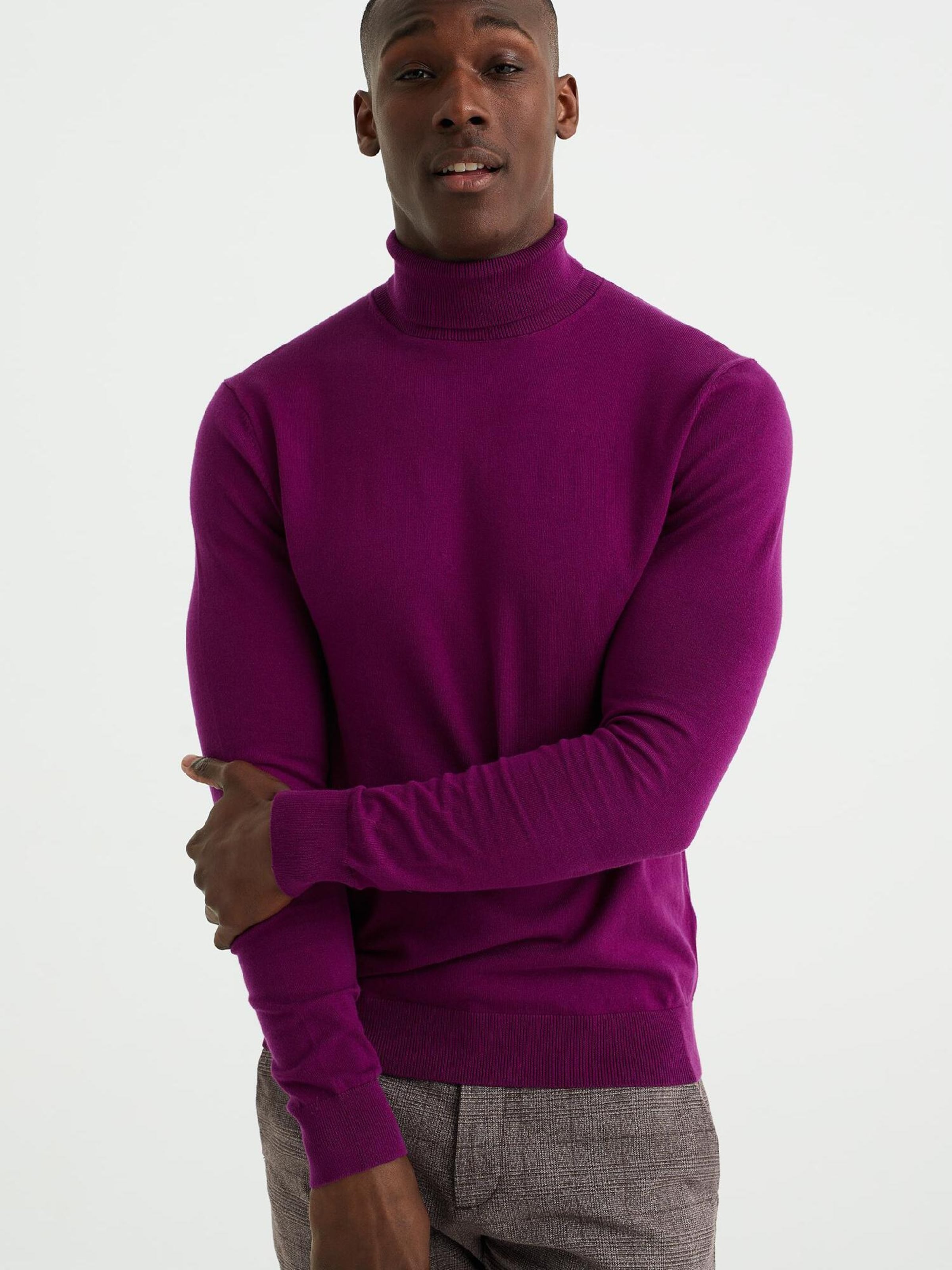 Mens purple clearance roll neck jumper