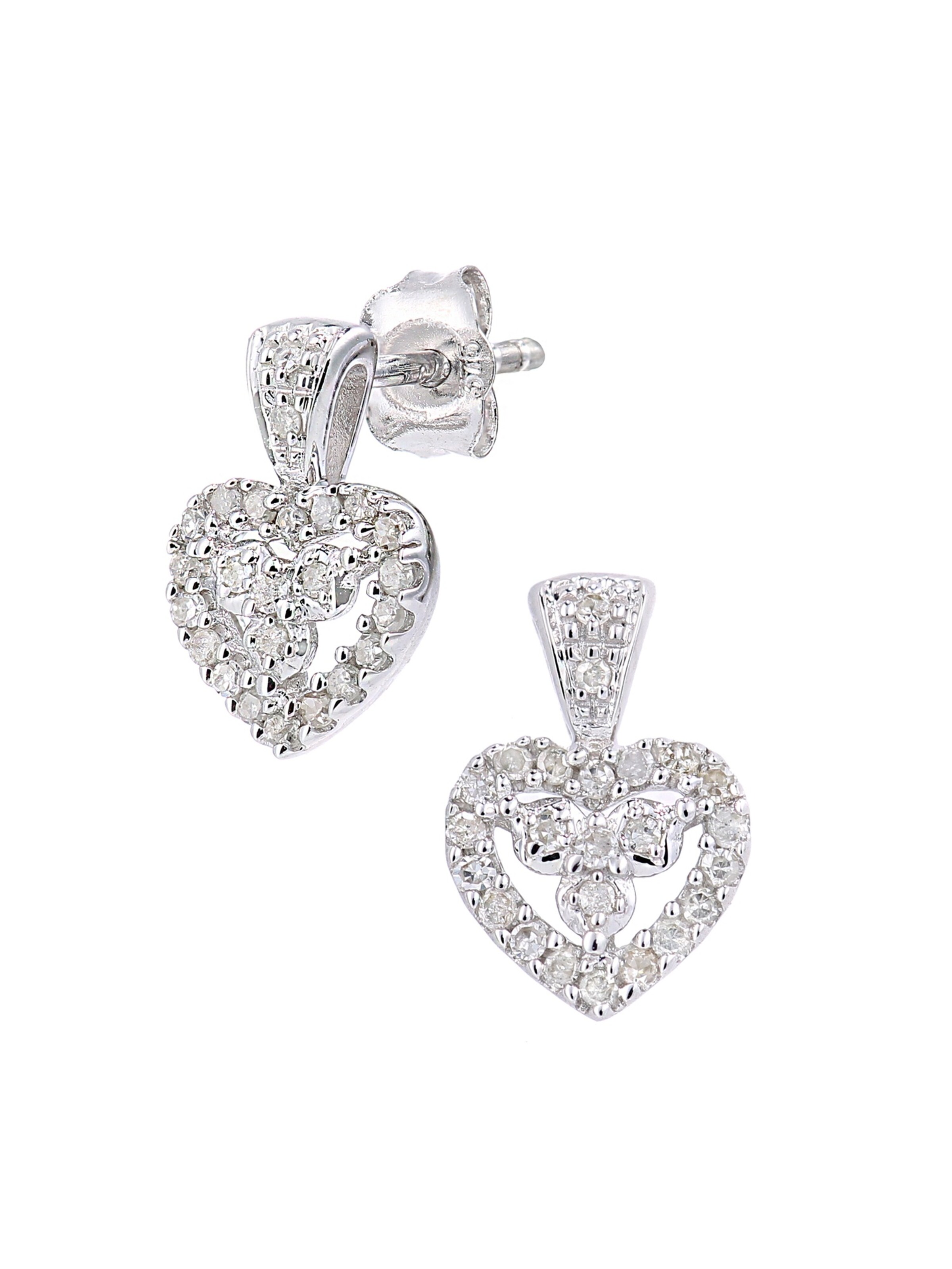 DIAMANT LETERNEL Oorbellen 'Ohrringe aus 375 Weißgold mit Diamant Herz-Design' in Zilver: voorkant