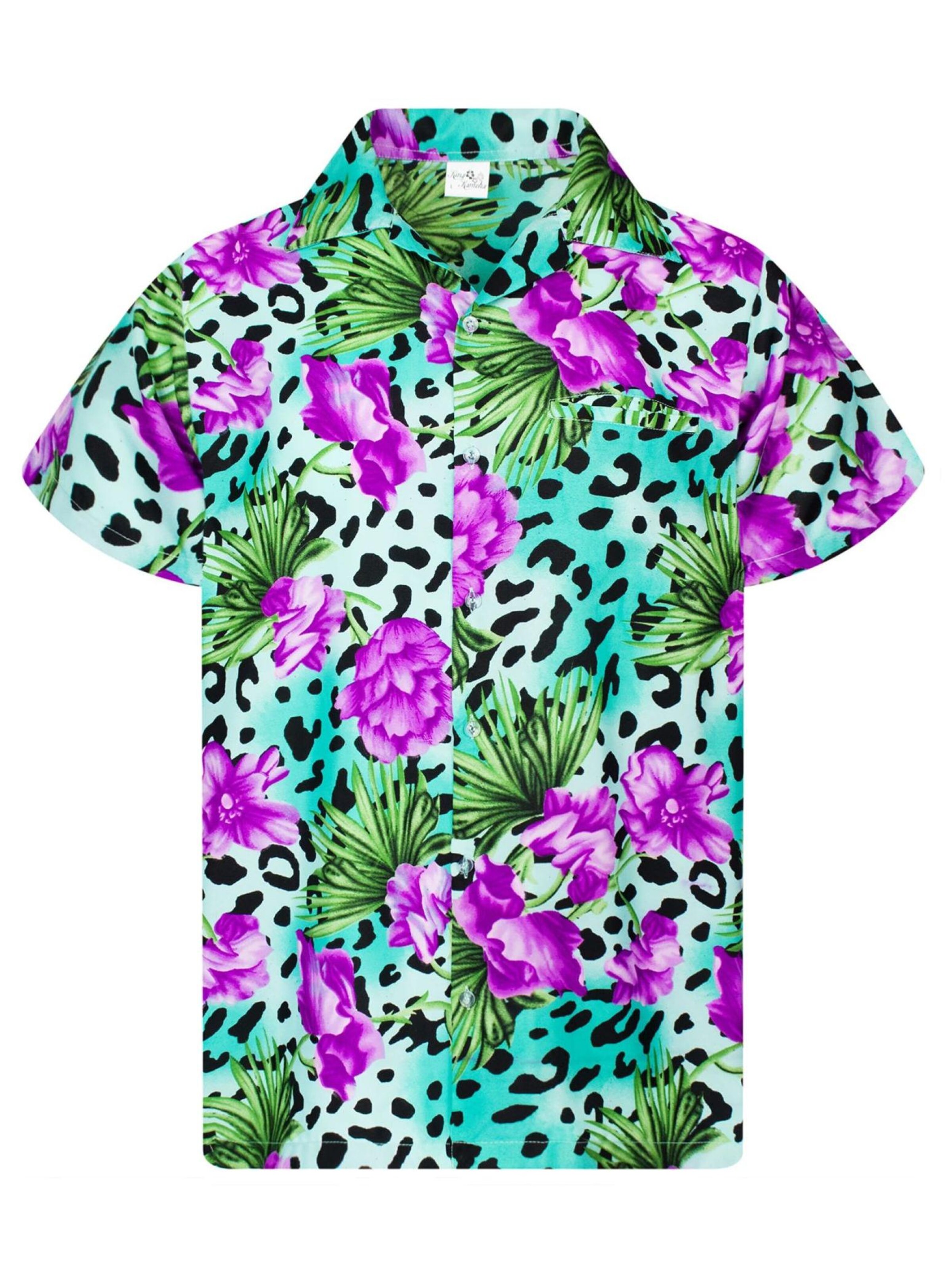 King Kameha Shirt 'Leopard Flowers'‌‌‌‌‌‌ in Blau: Vorderseite