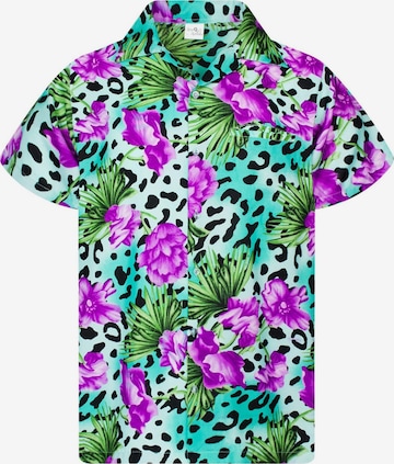 King Kameha Shirt 'Leopard Flowers' in Blau: Vorderseite