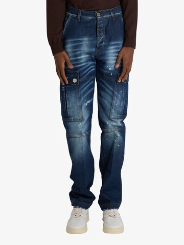 Coupe slim Jeans cargo DARK LABEL en bleu : devant