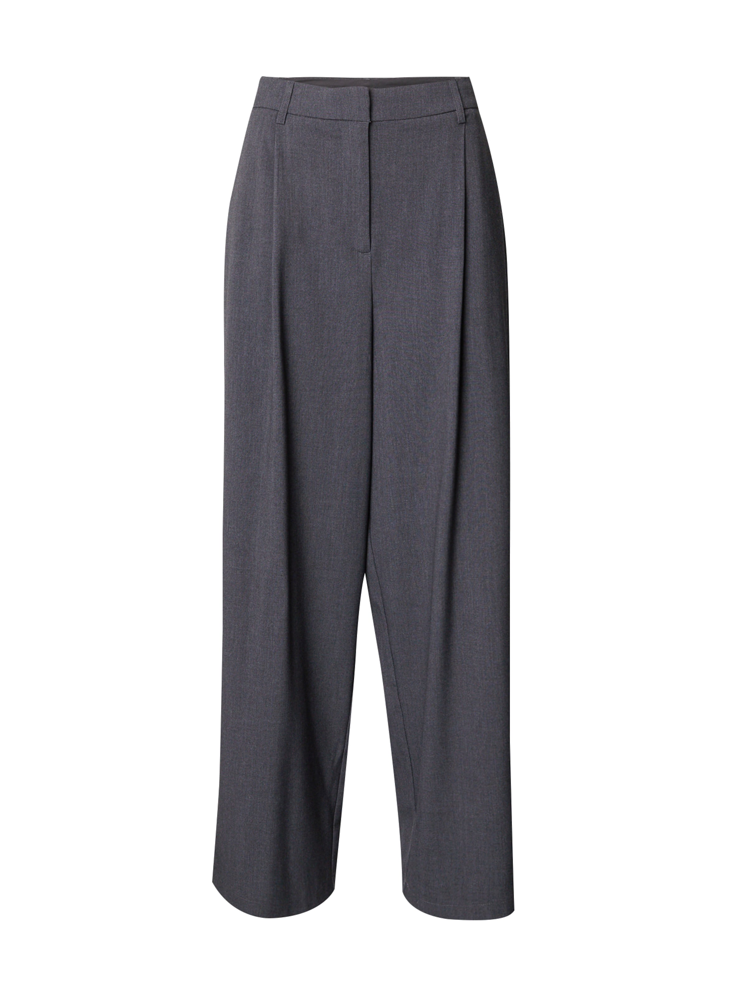 PIECES Wide leg Pleat-Front Pants 'PCPRUISA' in Grey: front