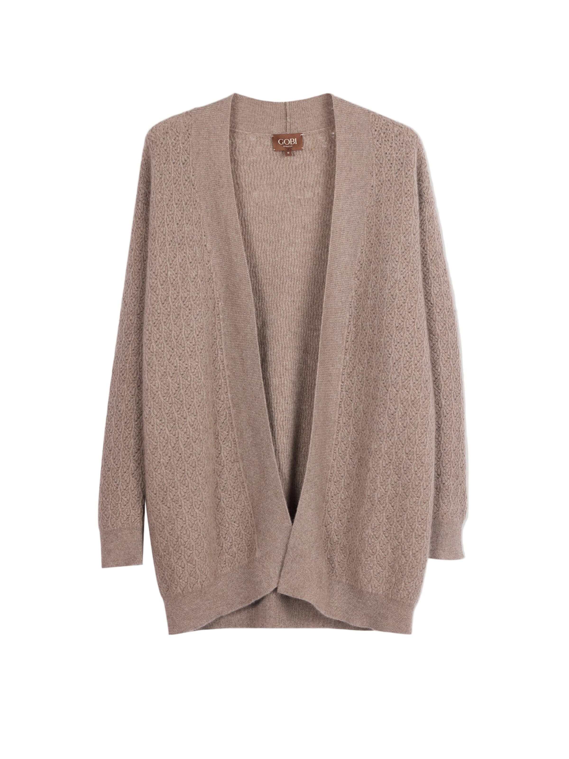 GOBI Cashmere Neuletakki 'Ajour Knit Open-Front Cashmere Cardigan' värissä harmaa: etupuoli