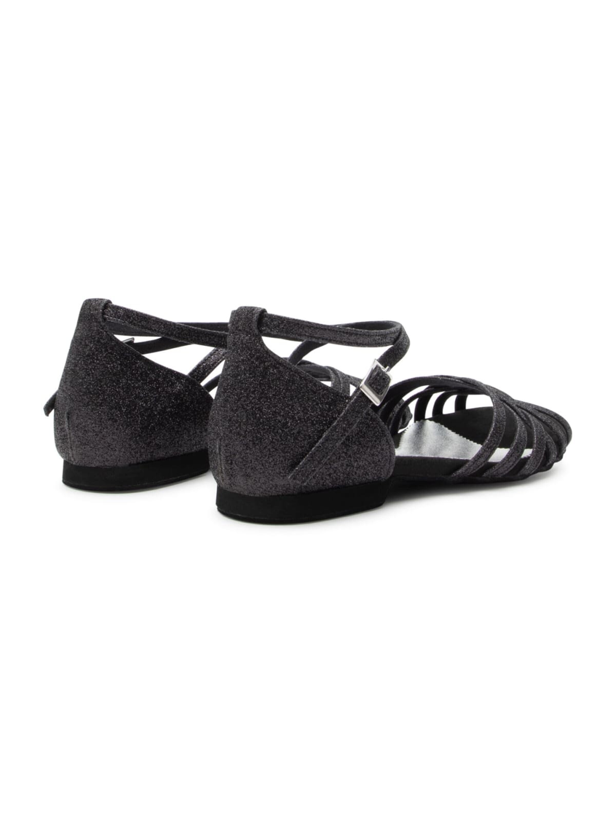 Dancing Queens Strap Sandals 'Joy Tanzschuhe Glitter Mikrofaser - Absatz 1.0 cm flat & Wildleder-Sohle' in Black