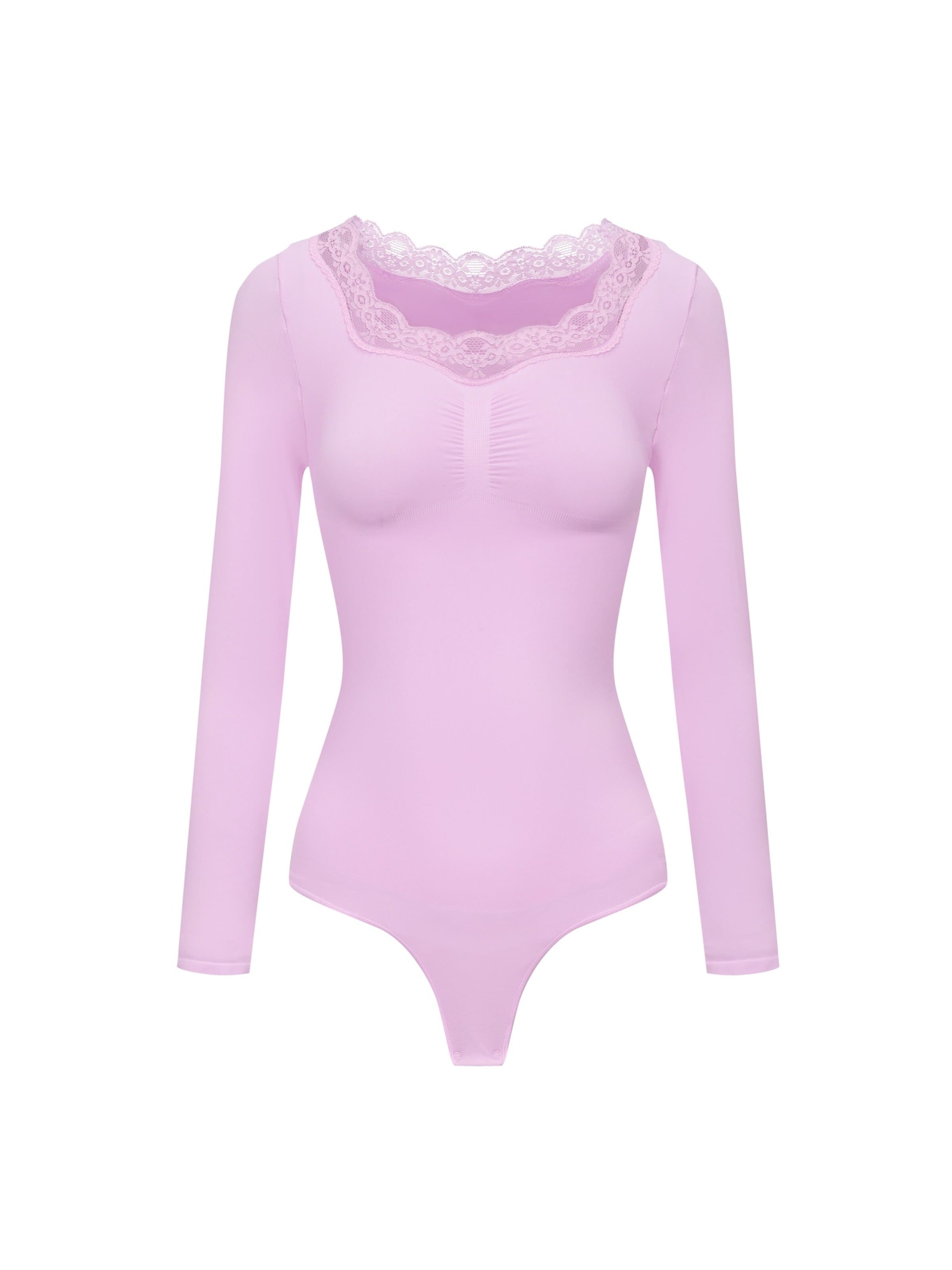 cfab - Body modelador 'Lace Bodysuit Sculpting Shapewear Longsleeve mit String' em roxo: frente