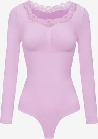 cfab - Body modelador 'Lace Bodysuit Sculpting Shapewear Longsleeve mit String' em roxo: frente