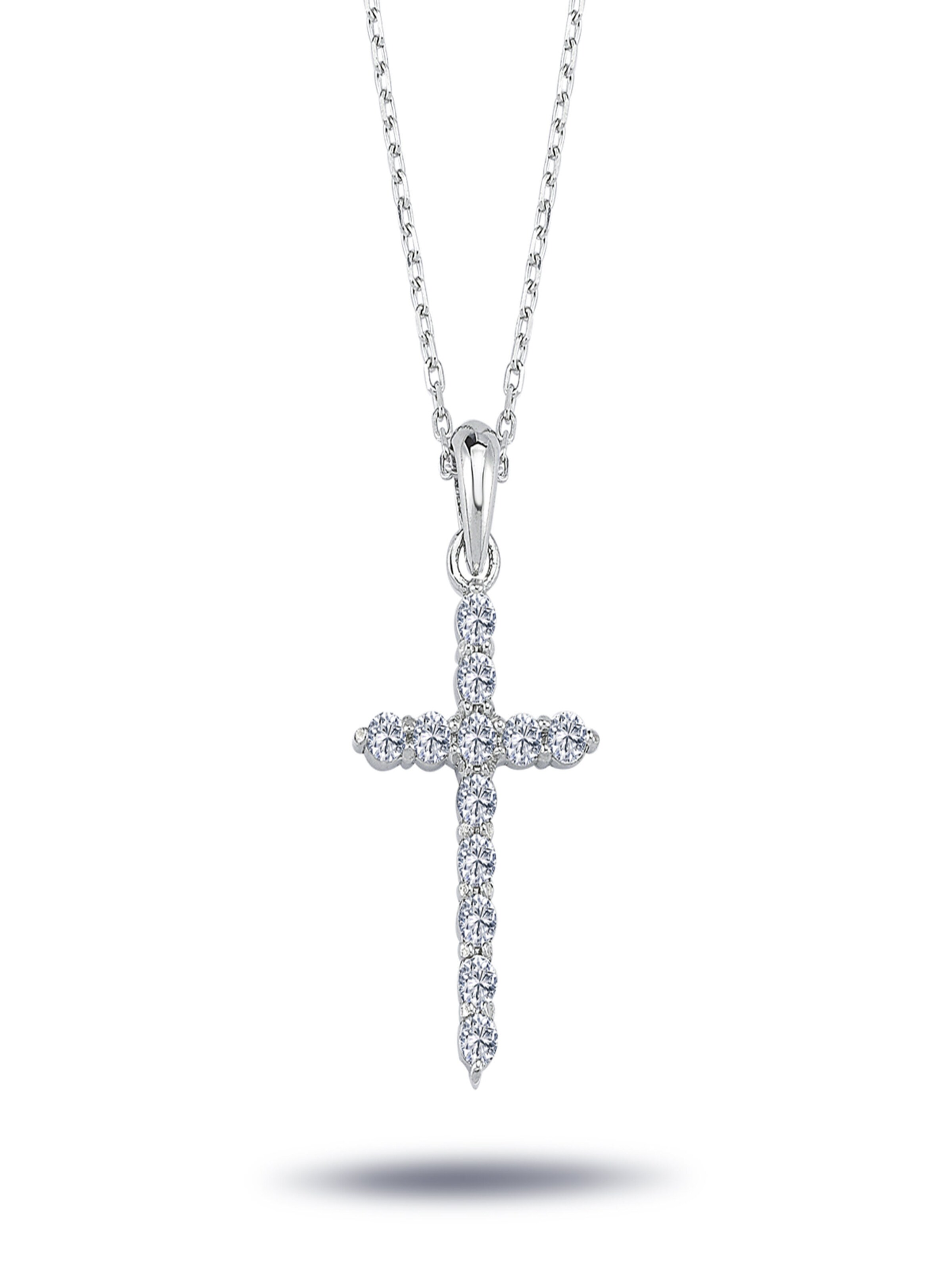 EinStein Diamant Pendant 'Brillant-Schliff Diamant Halskette mit Kreuz 14 Karat Weißgold' in White: front