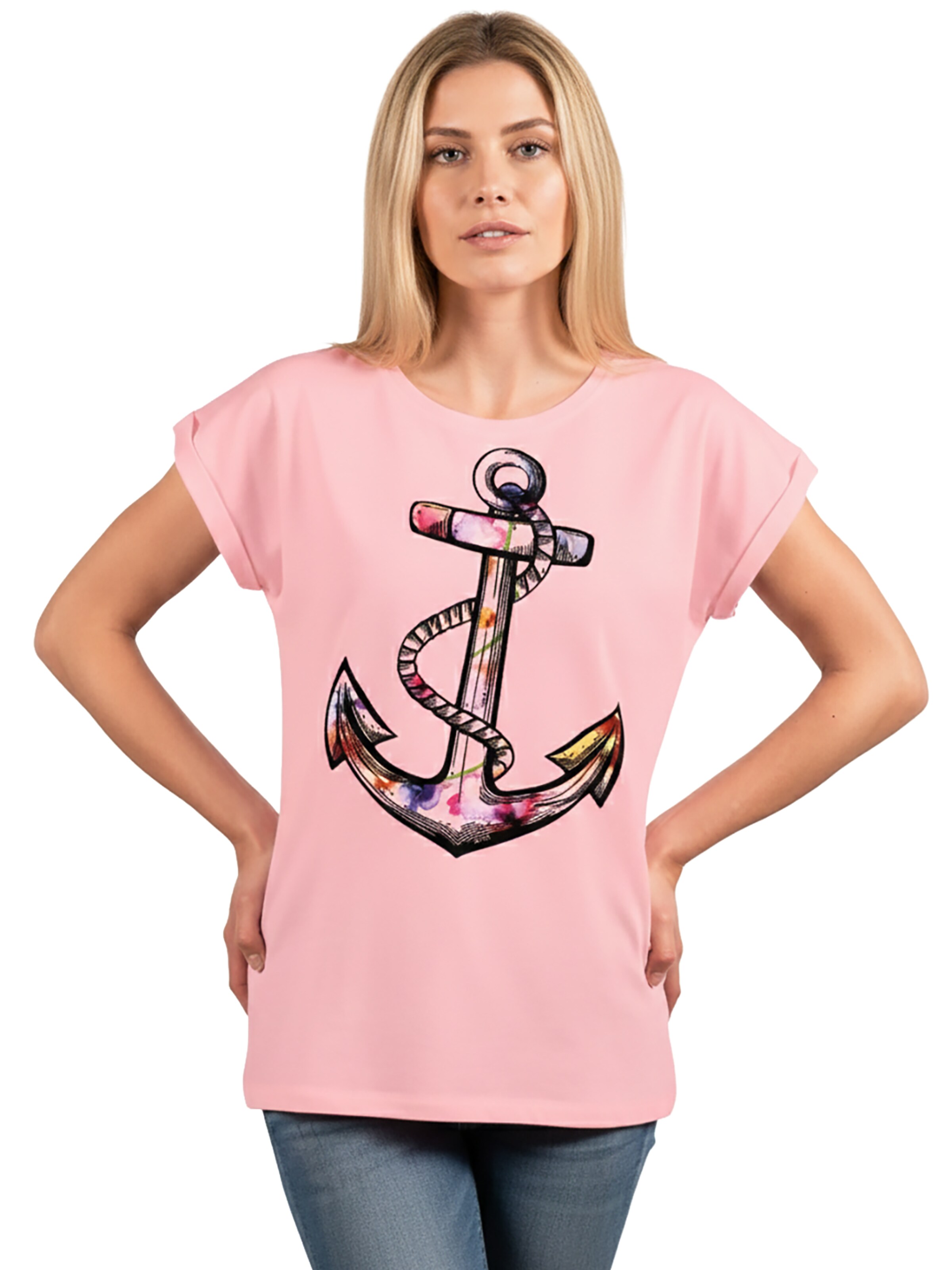 MAKAYA Shirt 'Blumen Anker' in Pink: front