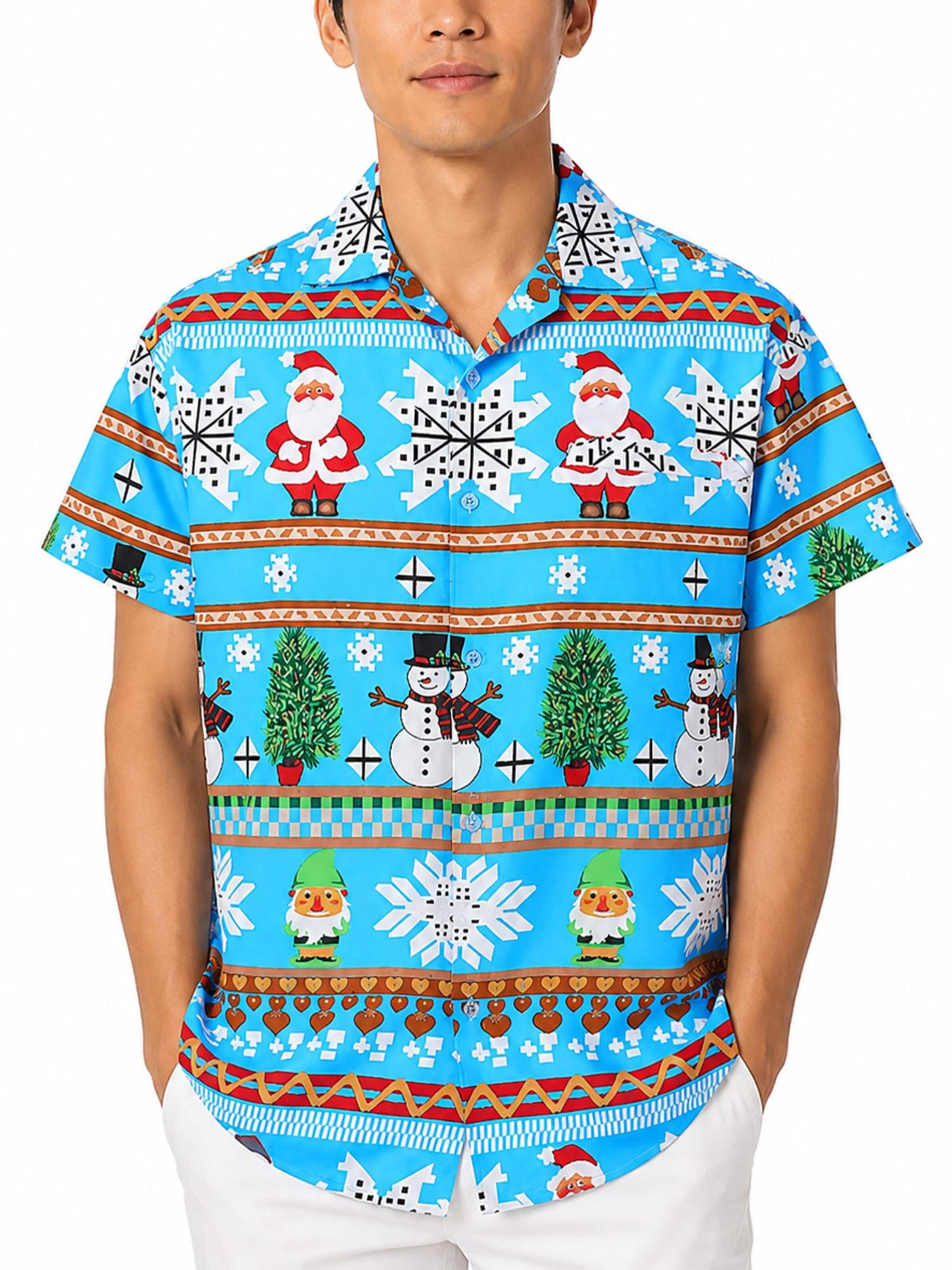 King Kameha - Ajuste regular Camisa 'Christmas Rows' en azul