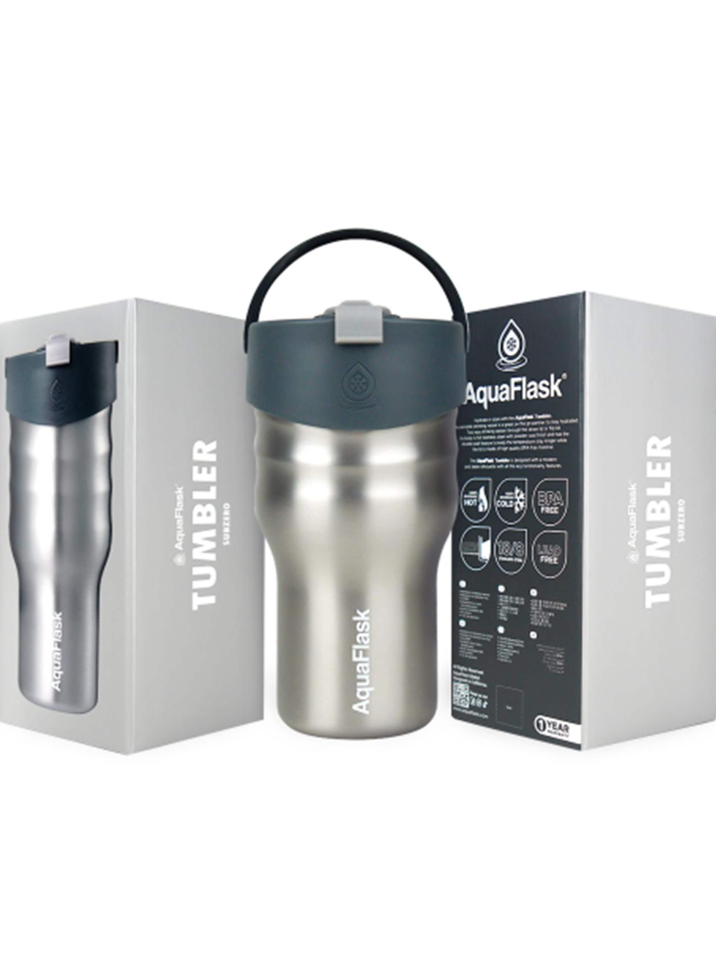 AquaFlask Láhev na vodu 'AquaFlask Termoláhev TUMBLER 591 ml' – stříbrná