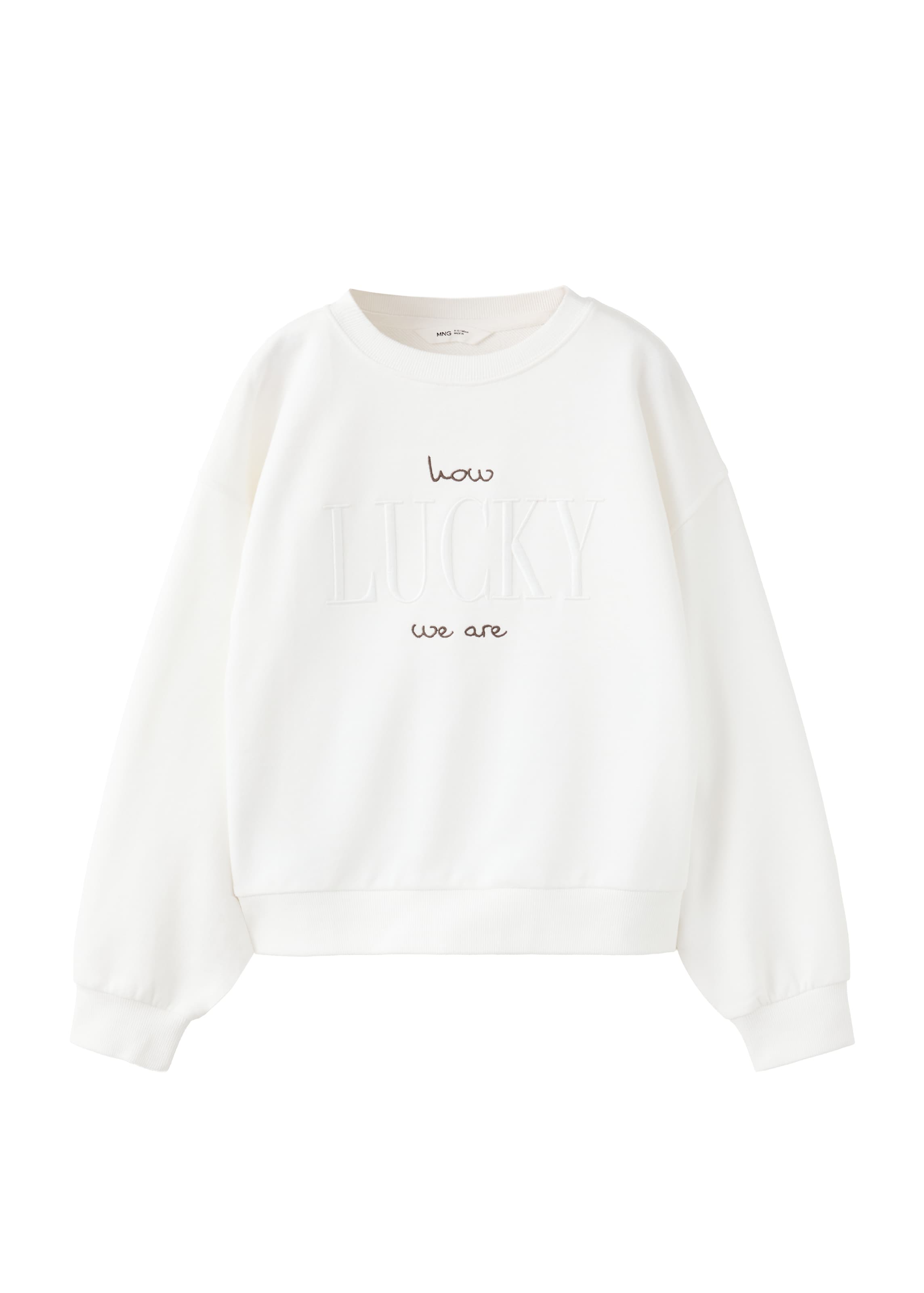 MANGO KIDSSweater majica 'LUCKY' - bijela boja: prednji dio