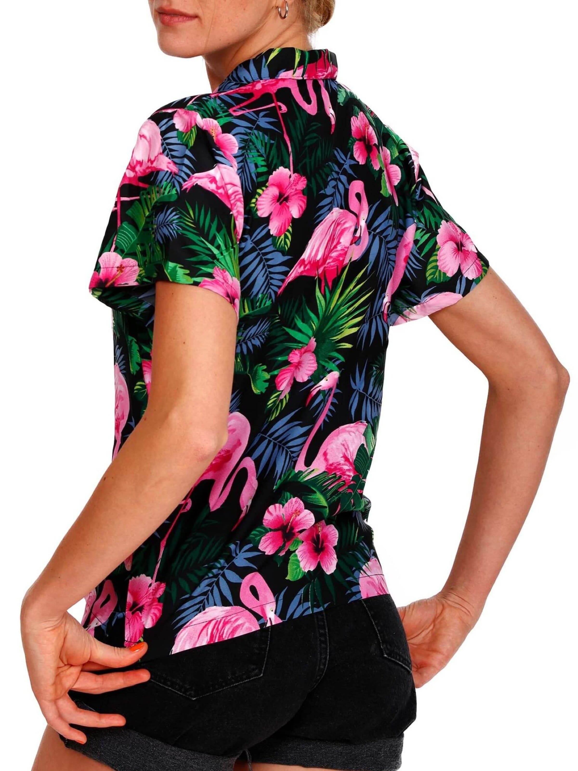 Camicia da donna 'Flamingo Flowers' di King Kameha in rosa