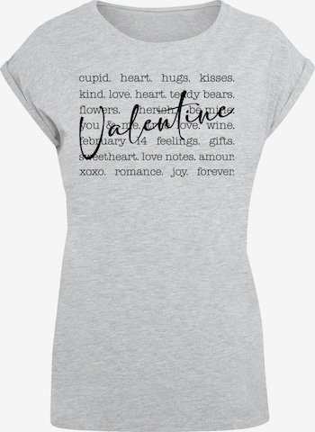 F4NT4STIC T-Shirt 'Valentine Herz Hugs Kisses Love Flowers Joy' in Grau: Vorderseite