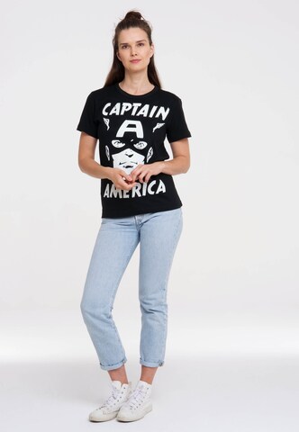 LOGOSHIRT Shirt 'Marvel Comics - Captain America' in Zwart