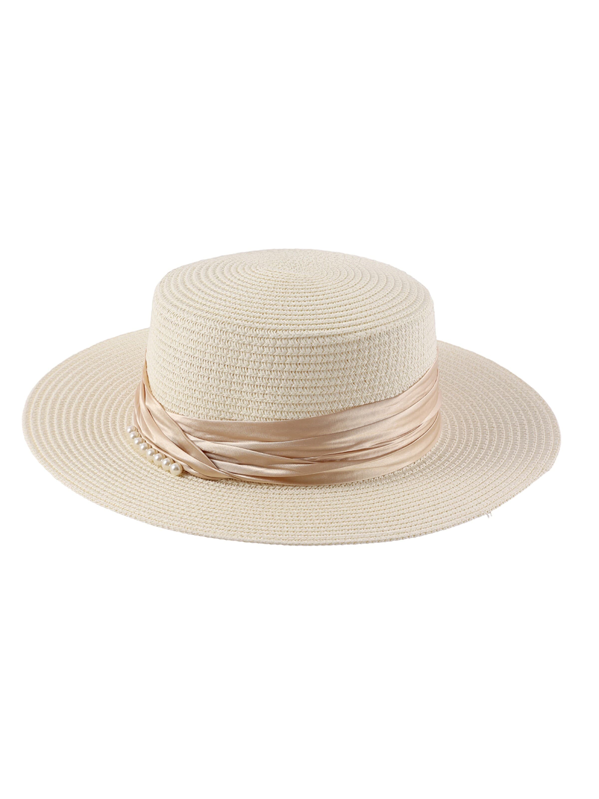 Emilie collection - Sombrero 'hat pearls' en beige: frente