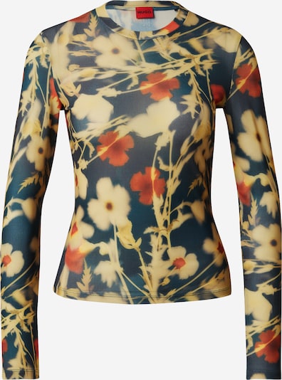 Tricou 'Diralina' HUGO pe bleumarin / galben curry / galben deschis / rubiniu, Vizualizare produs