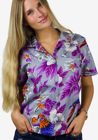 King Kameha Bluse 'Cherryparrot' in Grau: Vorderseite