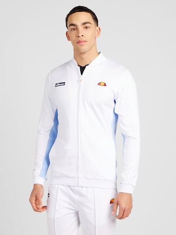 ELLESSE Athletic Zip-Up Hoodie 'Crusoe' in White: front