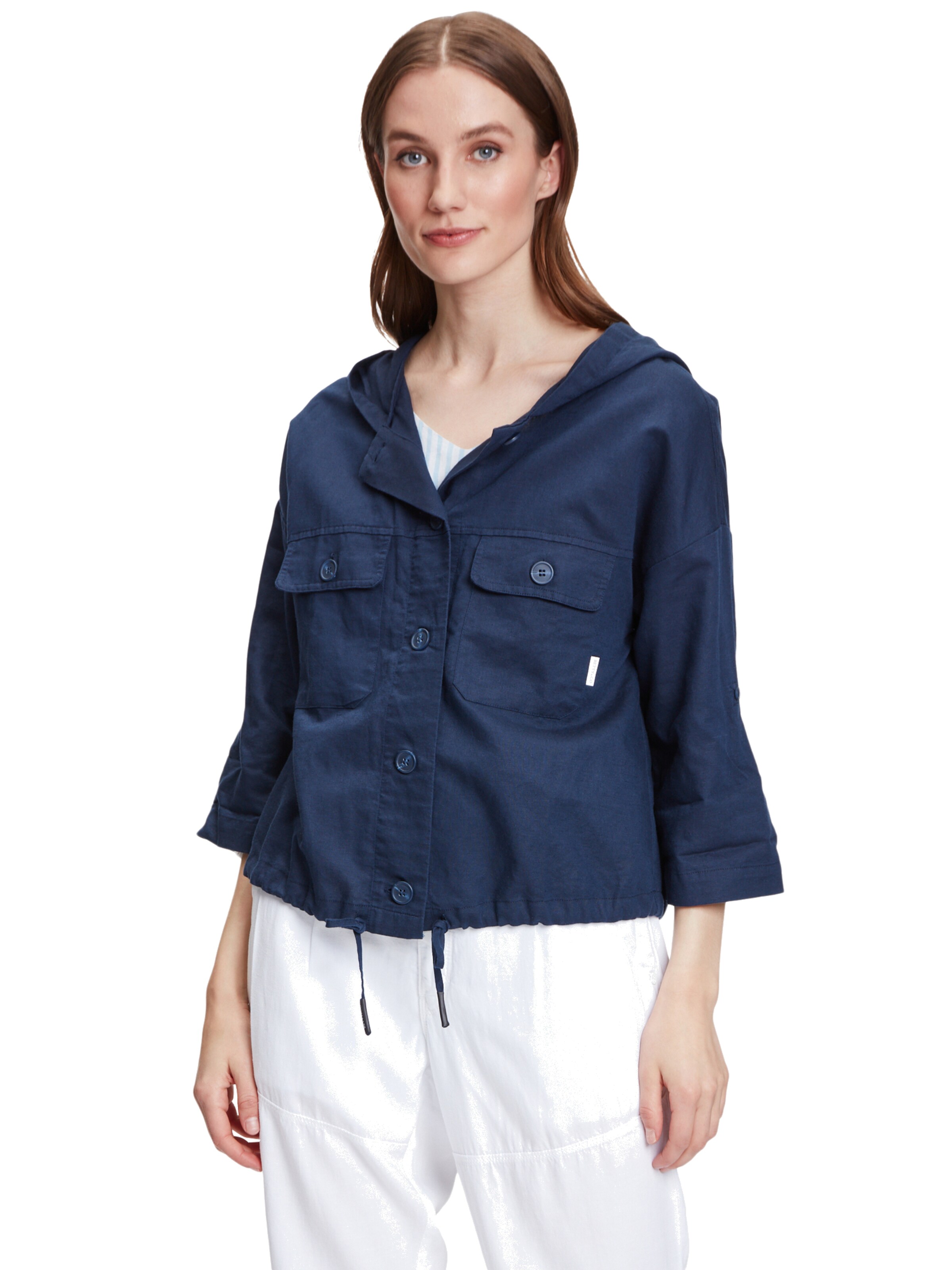 Frauen Blazer Betty & Co Leinenjacke mit Kapuze in Marine - OR99499 Frauen Blazer Betty & Co Leinenjacke mit Kapuze in Marine - OR99499