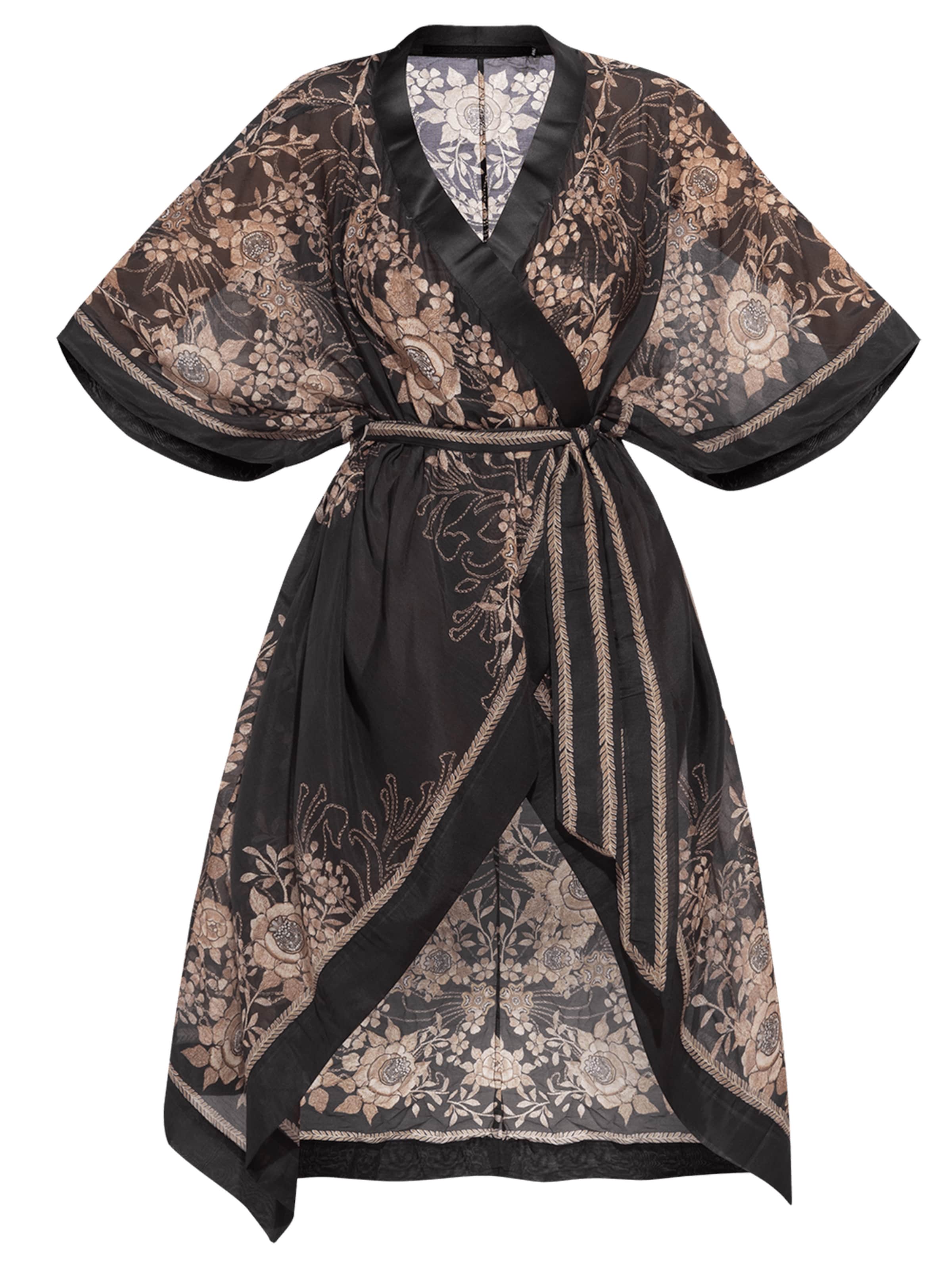 JIORO Strandjurk 'GOLDEN ROSES' in Zwart: voorkant