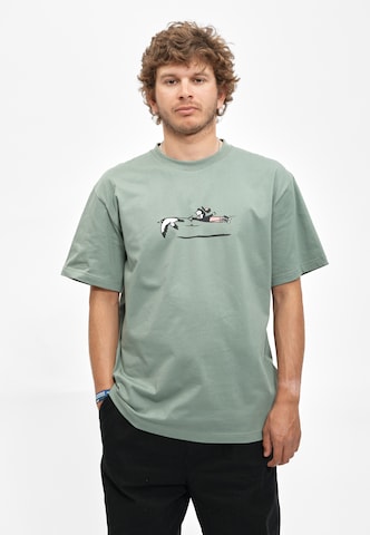 Cleptomanicx Shirt 'Walk the Gull' in Groen: voorkant
