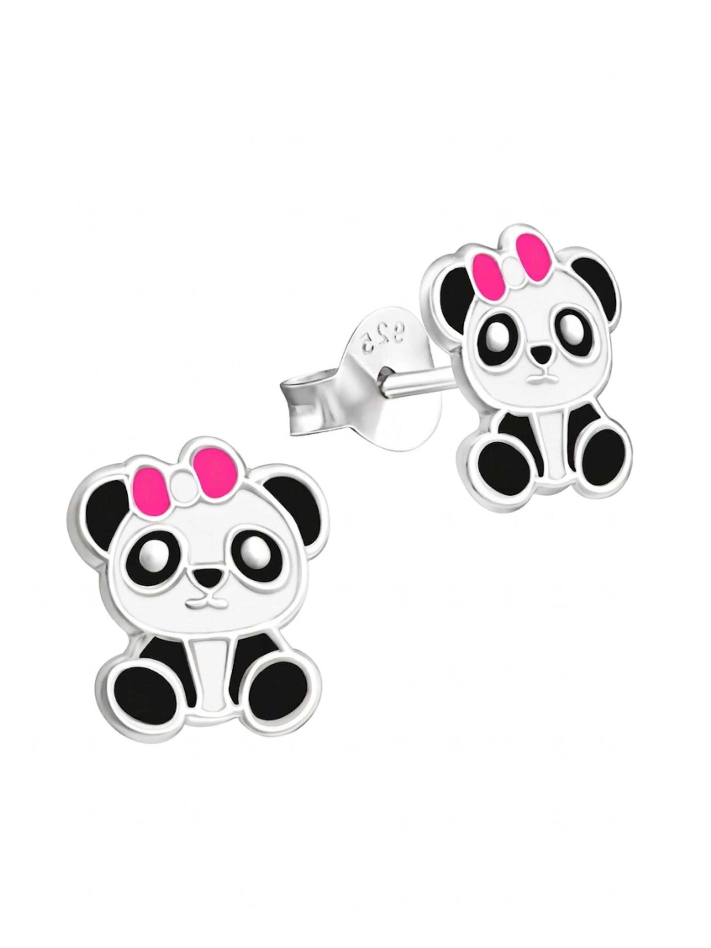 Bijou 'Childrens Silver Panda Ear Studs With Epoxy' Maxte en noir