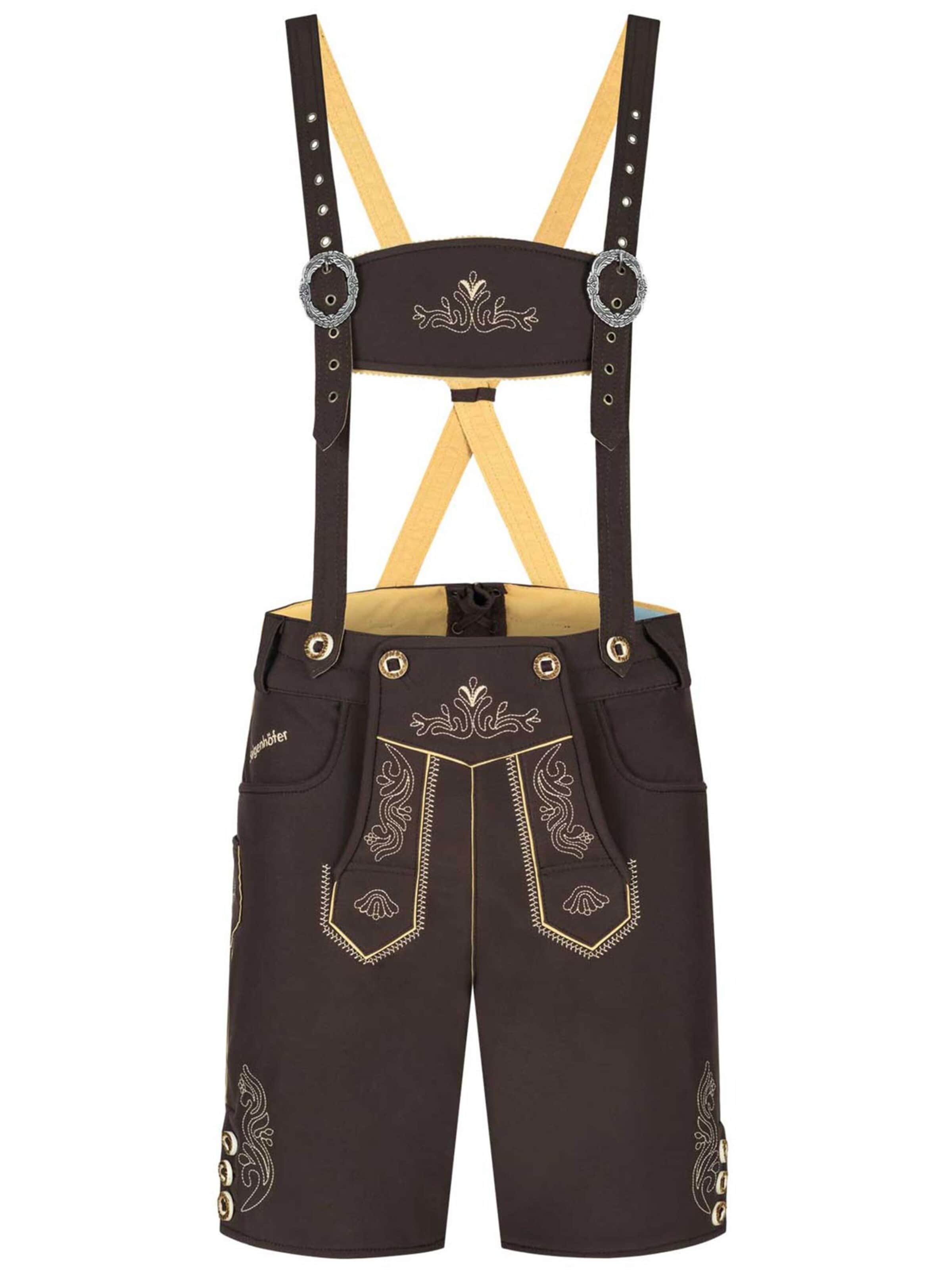 Steigenhöfer Traditional Pants 'Kurze Trachten Softshell Hose mit Träger im Lederhosen Look' in 46 in Brown, Item view