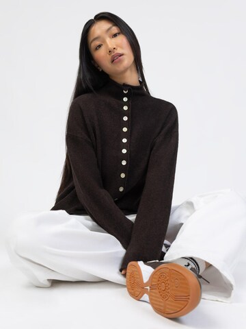 BROKE + SCHÖN Knit Cardigan 'Strickjacke mit Stehkragen' in Brown