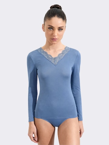 Ciocca - Camiseta térmica 'Maglia Intima con Pizzo in Cashmere Modal Scollo a V' en azul