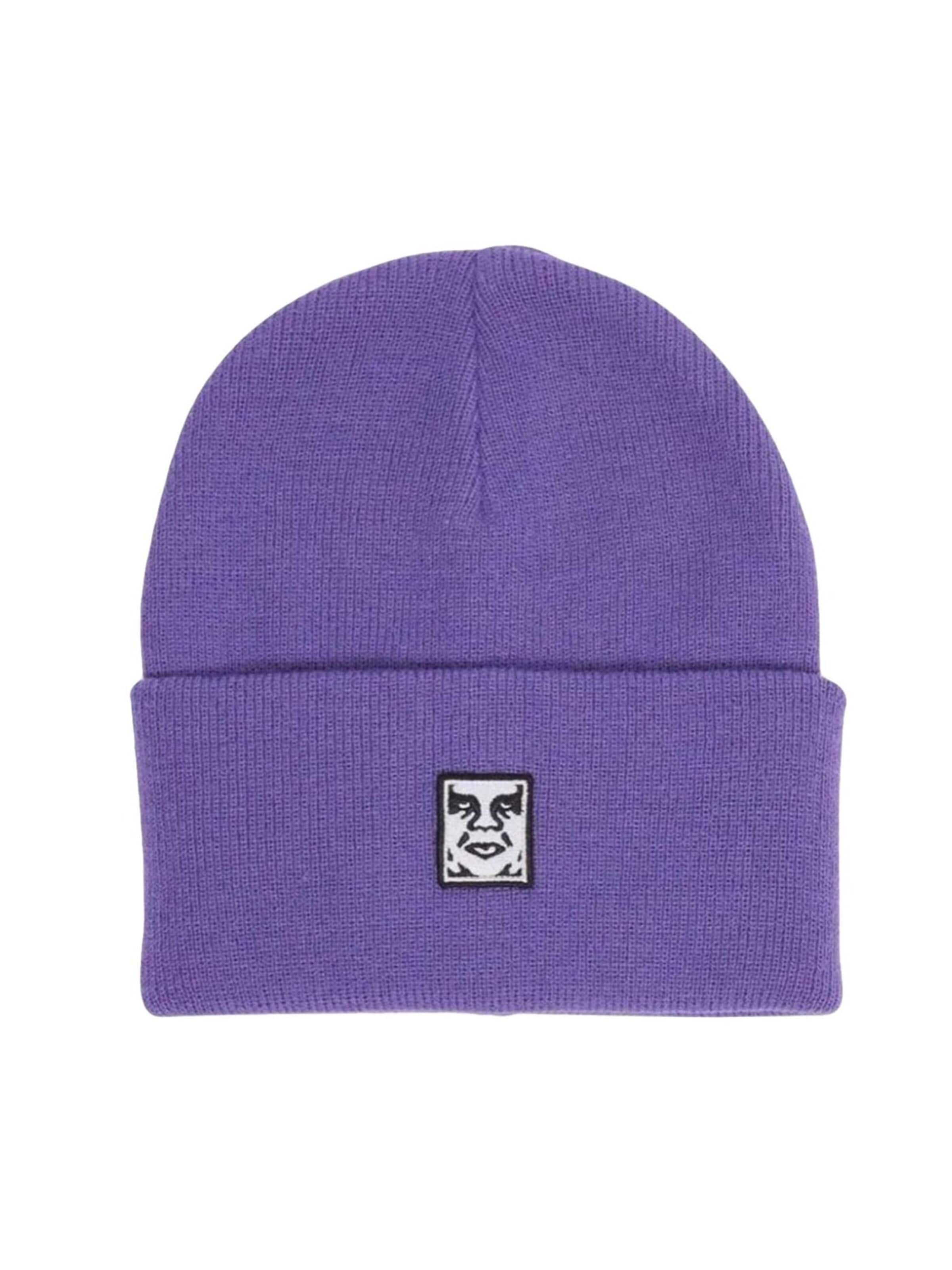 Bonnet 'Icon Patch Cuff Beanie Beetroot Digital Violet' Obey en rose : devant
