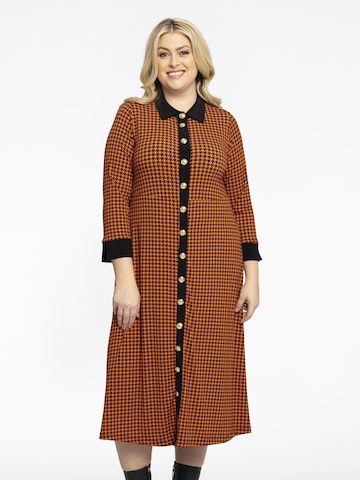 YOEK Kleid ' Pied-de-poule Druck ' in Orange: Vorderseite