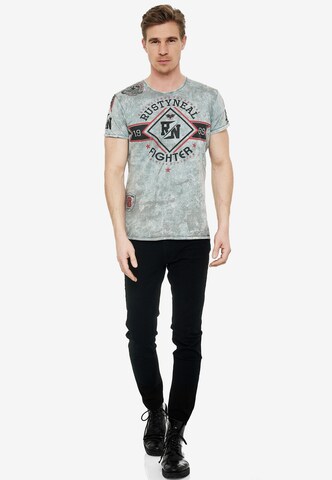 Rusty Neal T-Shirt Crewneck mit coolem Print in Grau