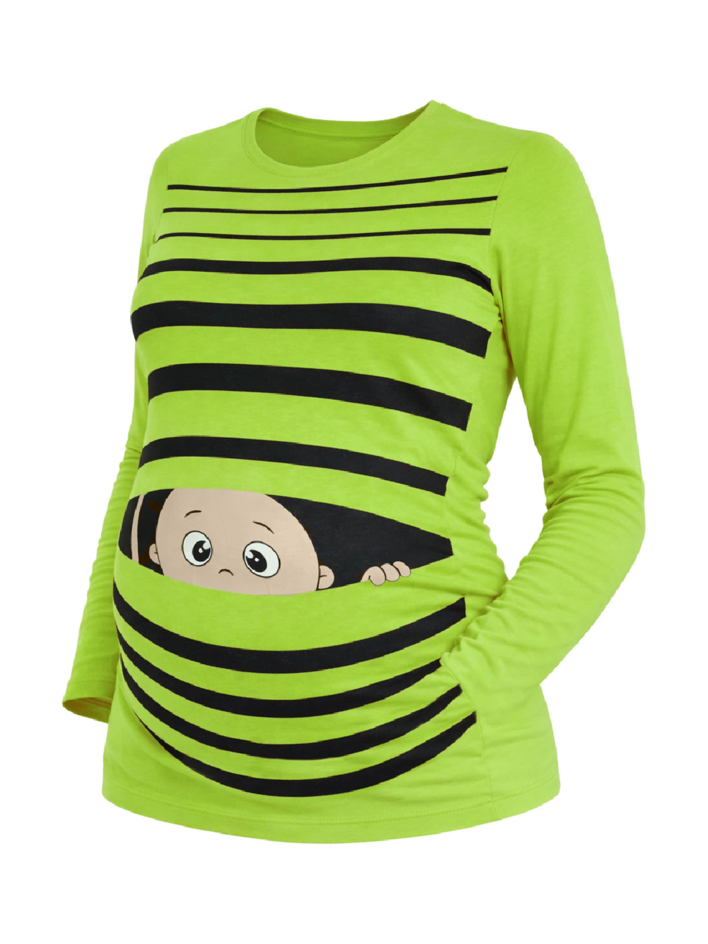 M.M.C. Shirt 'Guck Guck Umstandslangarmshirt' in Green: front