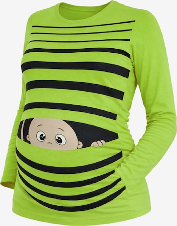 M.M.C. Shirt 'Guck Guck Umstandslangarmshirt' in Green: front