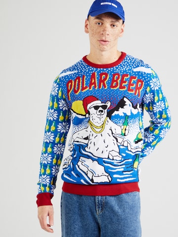 Lindbergh Pulóver 'Beer Xmas' - kék: elől