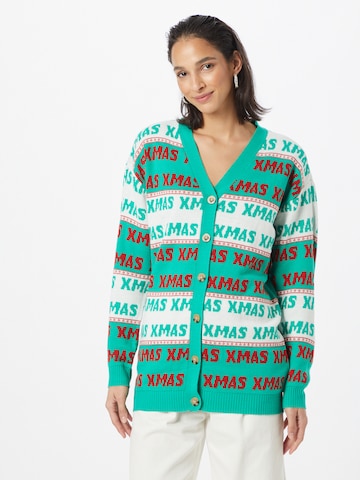 VILA Knit Cardigan 'CHRISTMAS ' in Green: front