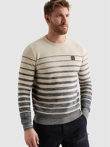 PME Legend - Jersey 'Pullover in 100% cotton with stripe pattern' en beige: frente
