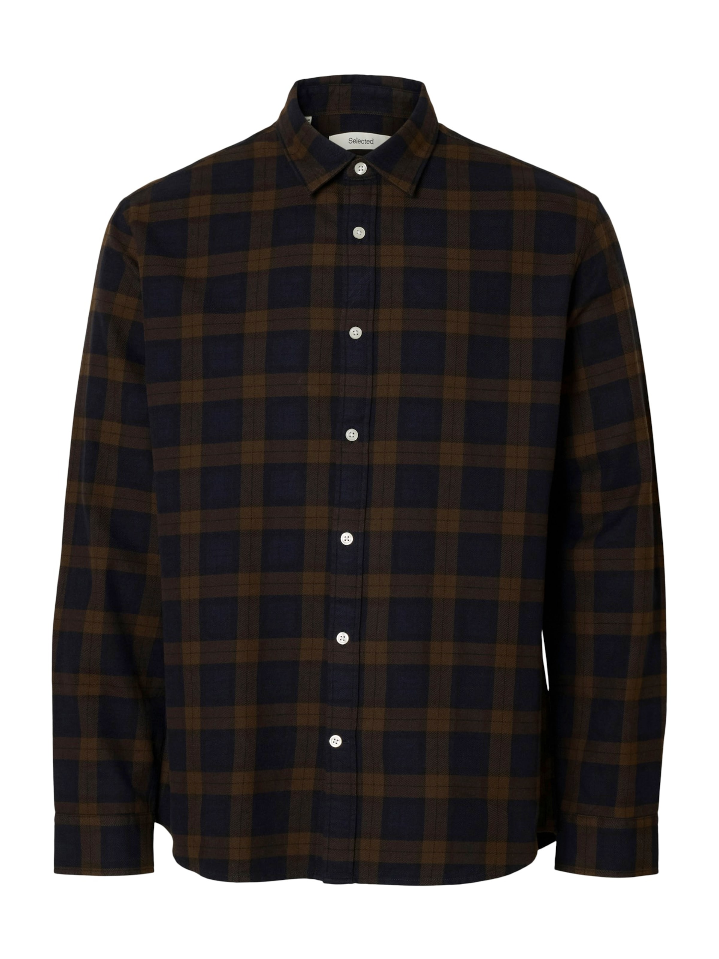 SELECTED Regular fit Button Up Shirt 'SLHNoah' in Brown: front