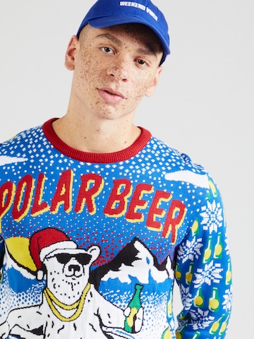 Lindbergh Pulóver 'Beer Xmas' - kék