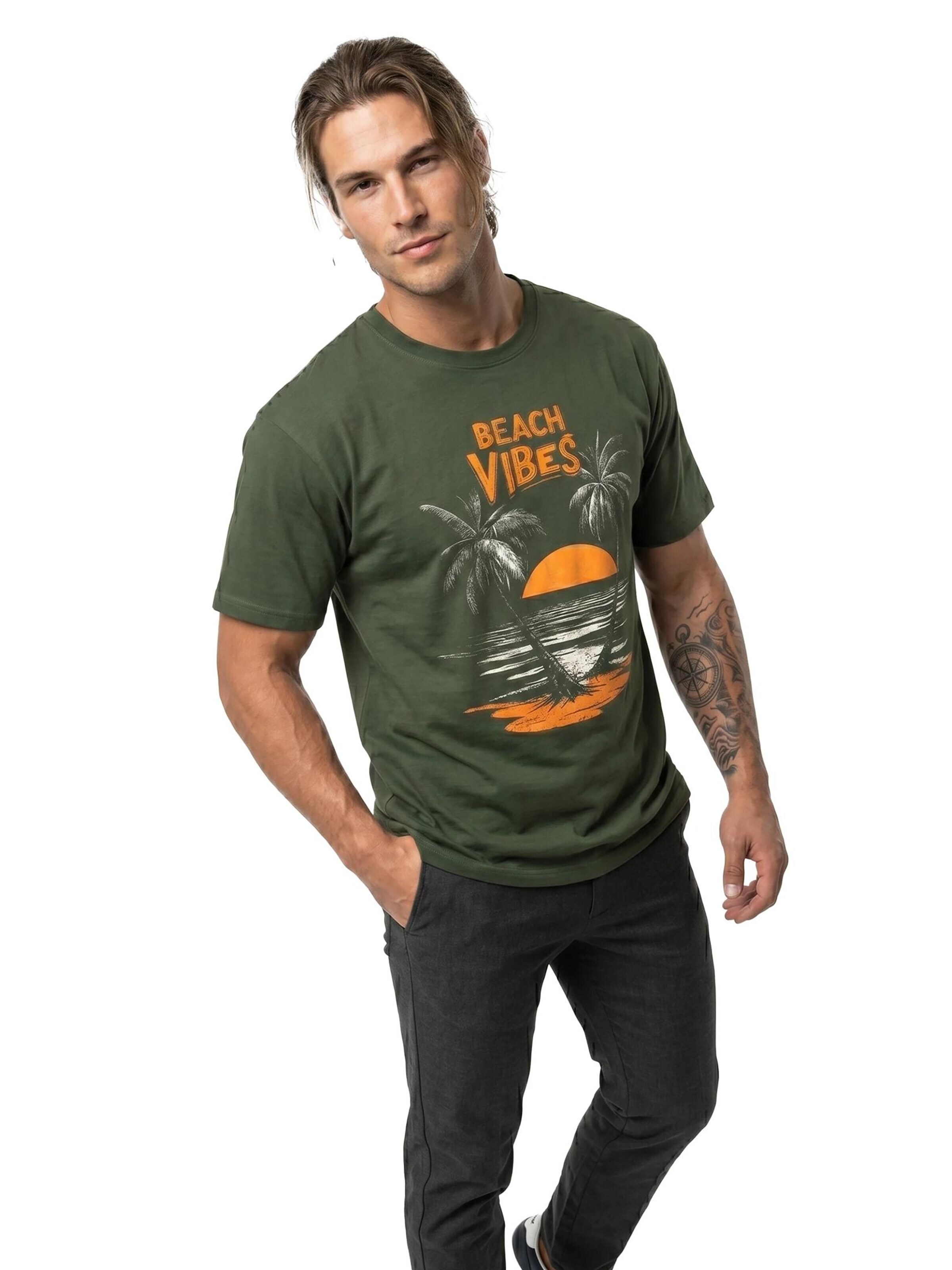 MAKAYA Shirt 'Beach Vibes' in Green
