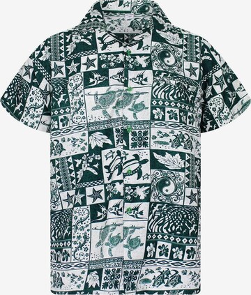 King Kameha Shirt 'Puzzle' in Grün: Vorderseite