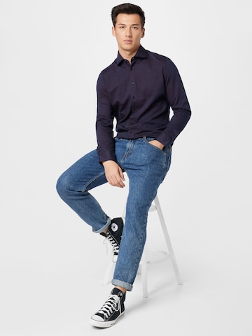 SEIDENSTICKER Slim fit Button Up Shirt 'Schwarze Rose' in Blue