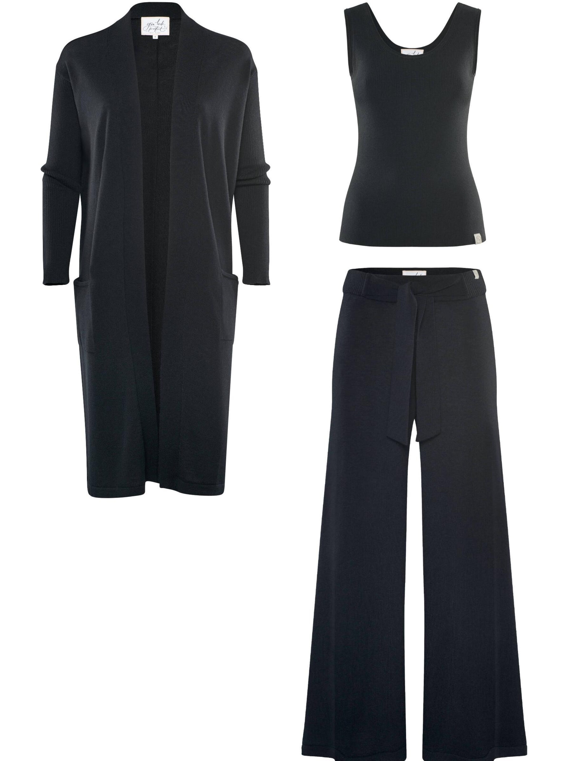 Tenue d'intérieur 'LOUNGEWEAR SET  - Cardigan Blossom & Top Blossom & Pants Bailey' YOU LOOK PERFECT en noir : devant