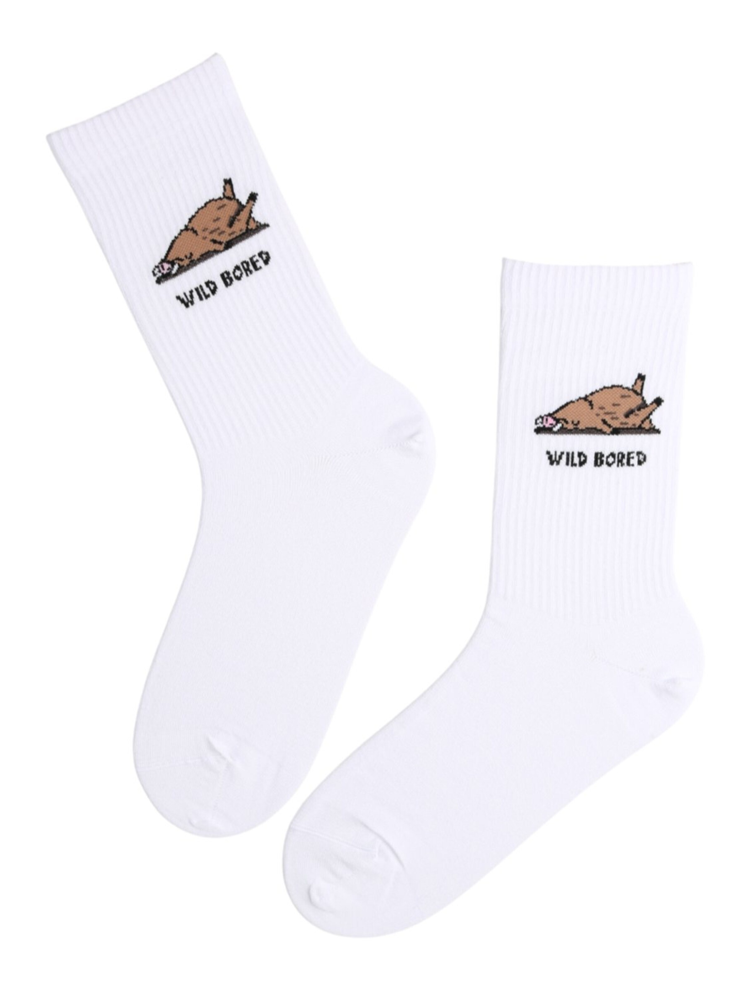 Sokisahtel Socks 'WILD BORED cotton socks with a boar' in White: front