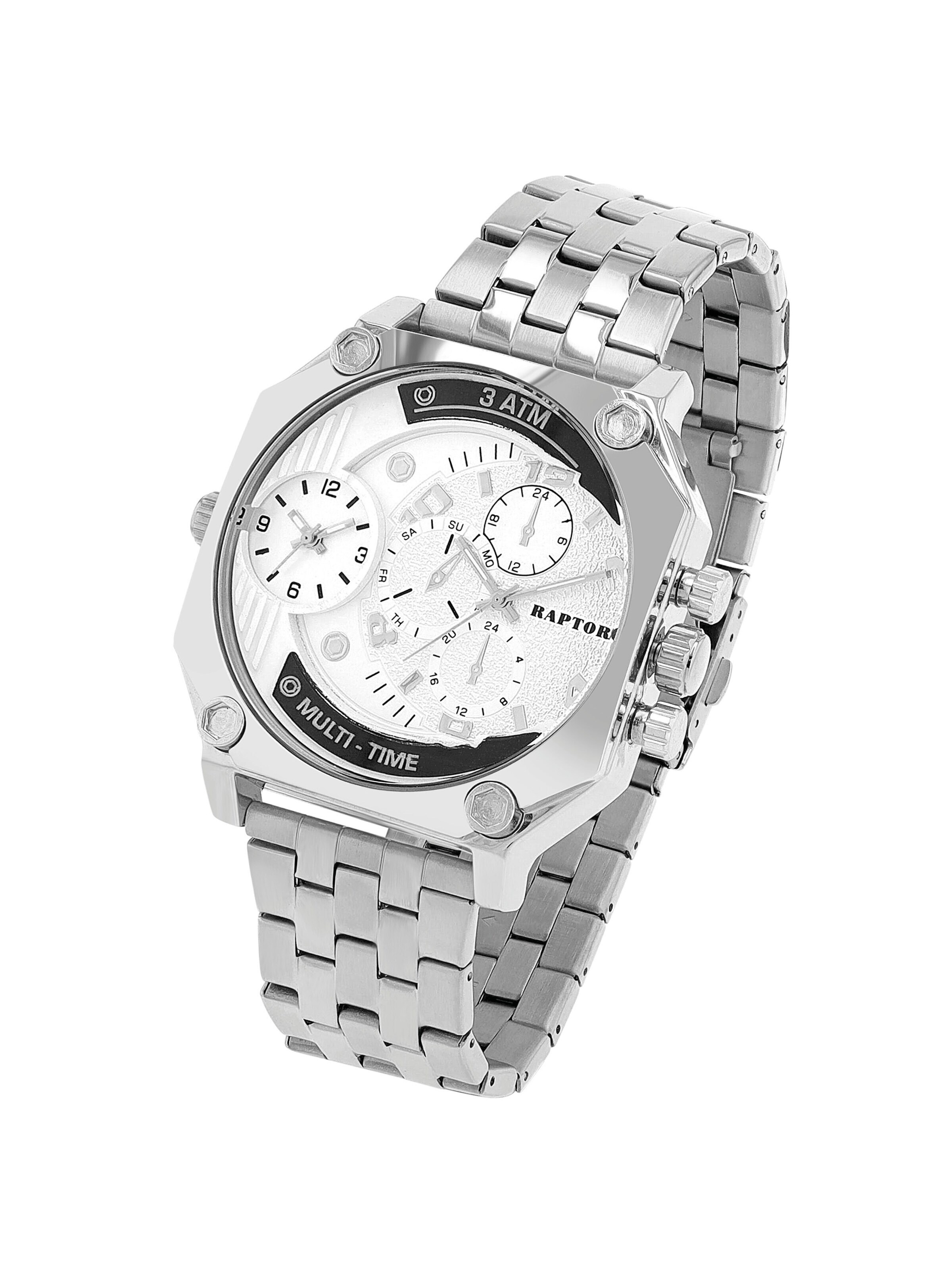 Raptor Analog Watch 'Magnus, Mineralglas' in Silver: front