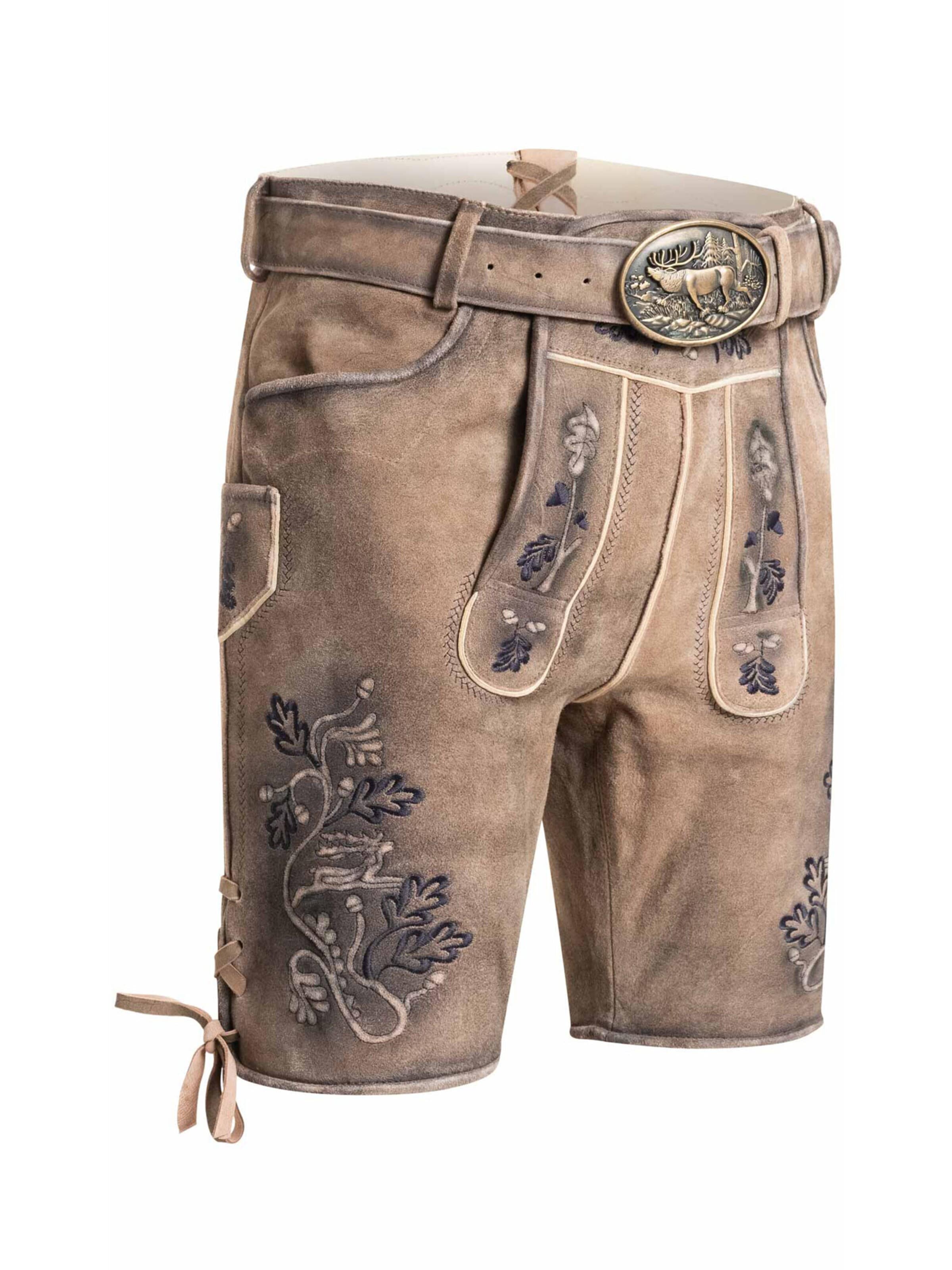 Trachtenhof Nübler Regular Traditional Pants 'Lederhose kurz Louis' in Brown: front