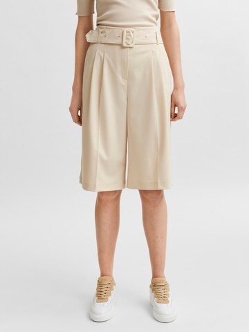 SELECTED FEMME Wide Leg Bukser med lægfolder 'SLFLUISA-RITA' i beige: forside