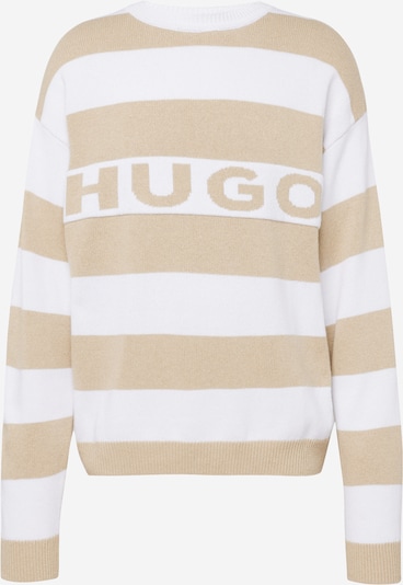 HUGO Trui 'Sobueh' in de kleur Beige / Wit, Productweergave